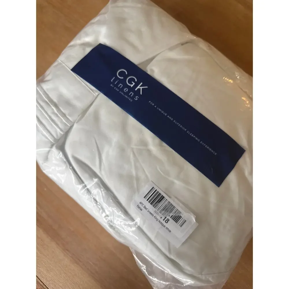 CGK Unlimited 4-Piece King Bed Sheet Set in Antique White Brushed Microfiber
